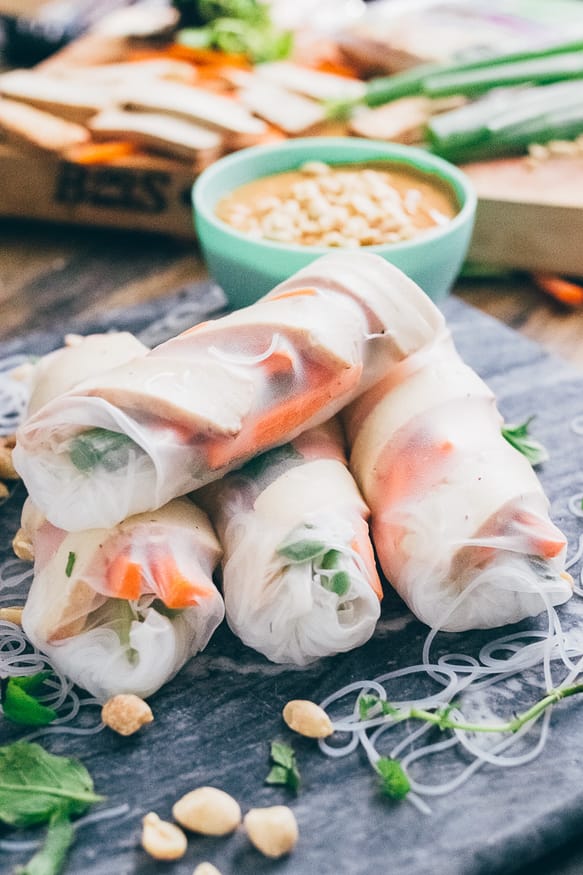 Sesame Ginger Tofu Spring Rolls With Spicy Peanut Sauce - Dad With A Pan