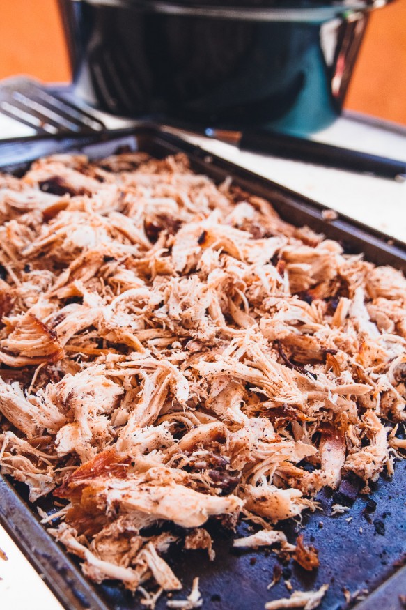 Slow cooked on the grill and apple wood-smoked barbecue pulled chicken with a home-made seasoning. Makes a great pulled pork sandwich substitute!