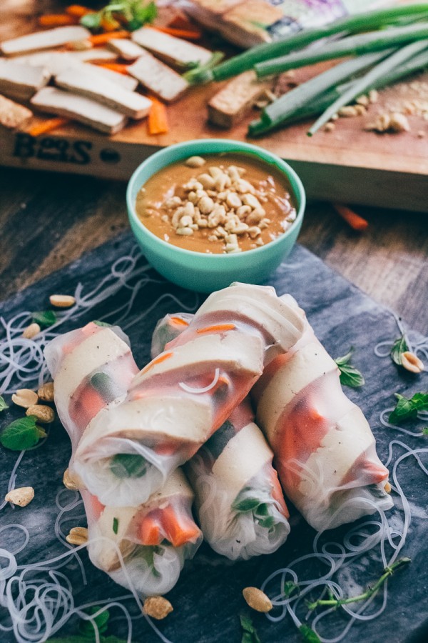 Sesame Ginger Tofu Spring Rolls With Spicy Peanut Sauce - Dad With A Pan