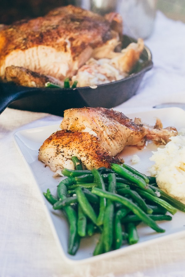 Crispy Herb Roasted Chicken with Sauteed Green Beans - Dad With A Pan