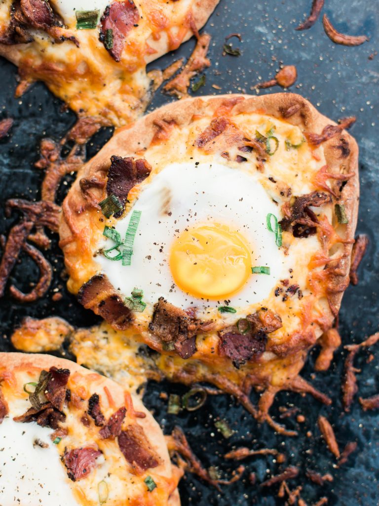 Naan Flatbread Bacon and Egg Breakfast Pizza - Dad With A Pan