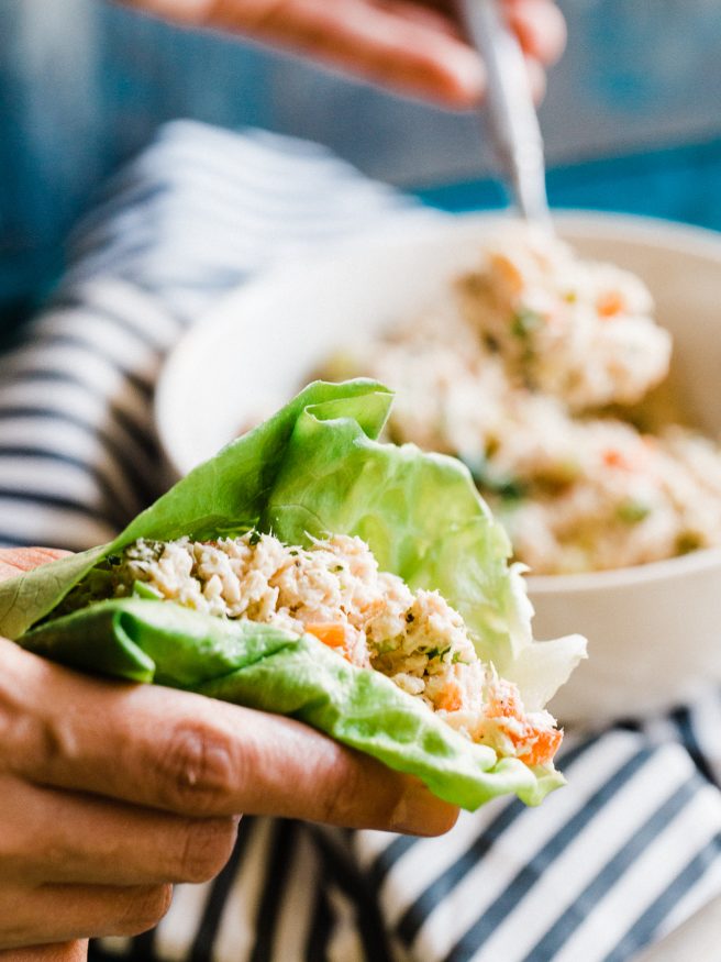 Fresh and easy to make tuna salad that beats the plain old sandwich. These tuna lettuce wraps aren't drowning in mayo that the whole family will love!