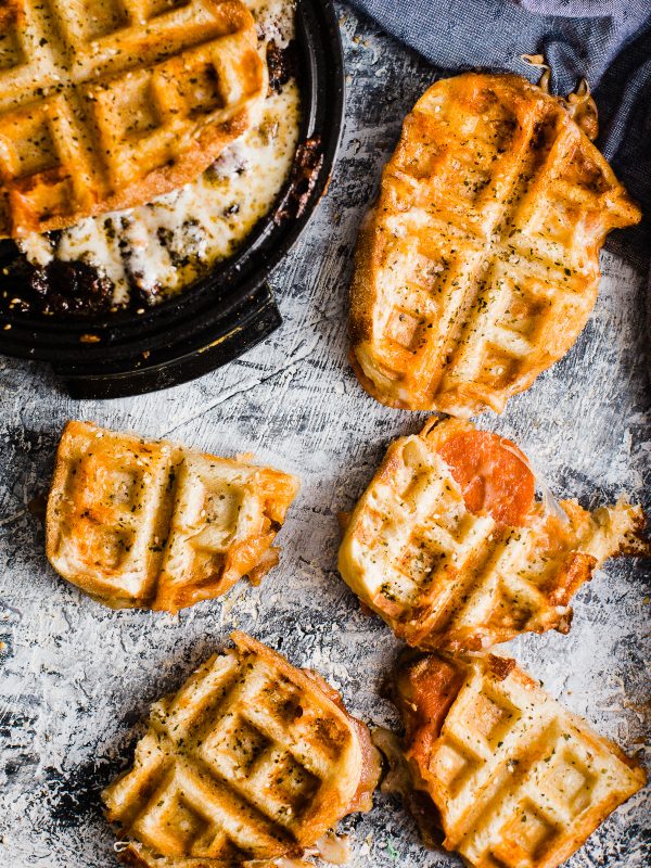 Grilled Pepperoni Pizza Waffle Sandwich - Dad With A Pan