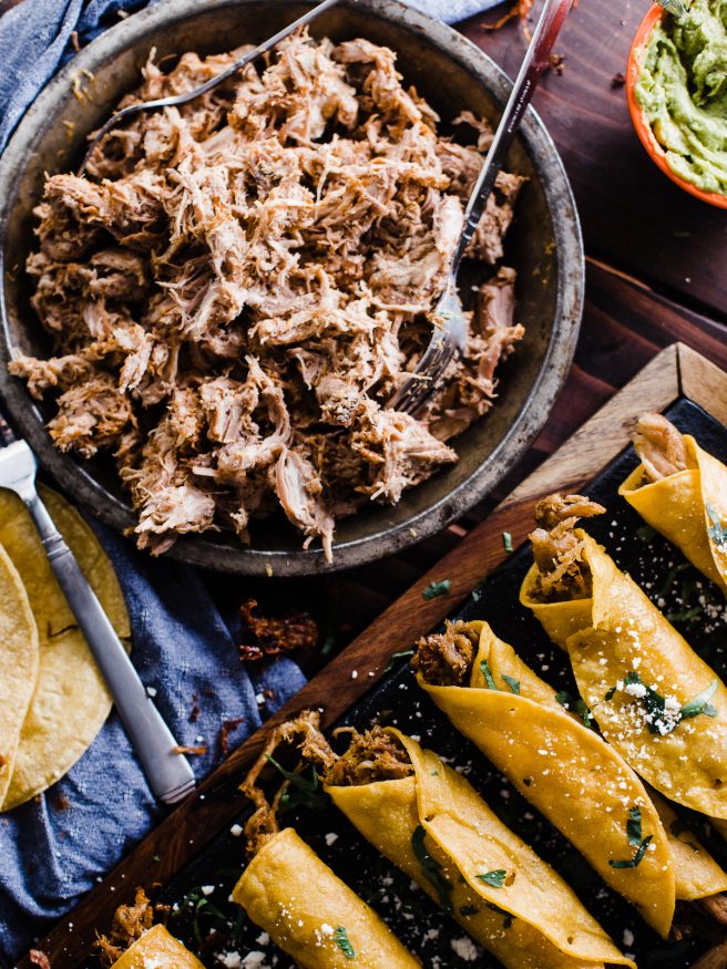 Slow Cooker Pulled Pork Taquitos - Dad With A Pan