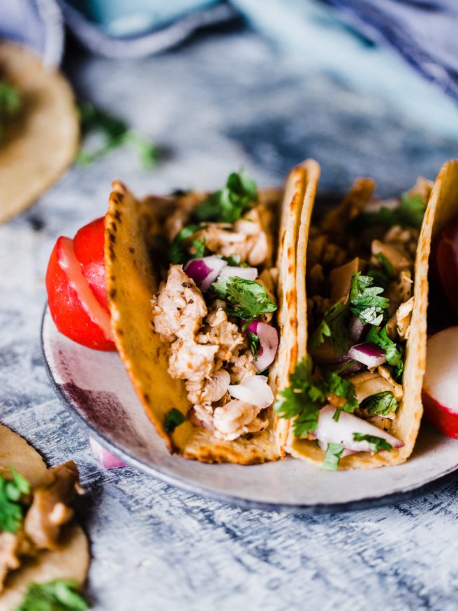 A great way to use smoked chicken, is throwing it in a taco! Smoked Chicken tacos take a twist on Taco Tuesday, and make a great leftover chicken idea!