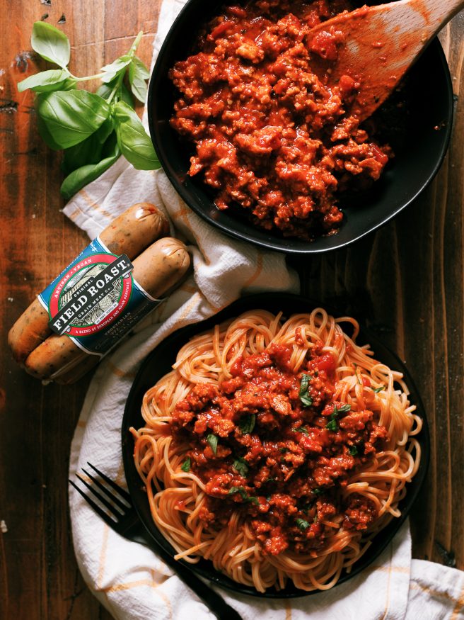 A plant-based italian sausage combined with a quick marinara made from scratch. Makes your meatless monday or next pasta night amazing!