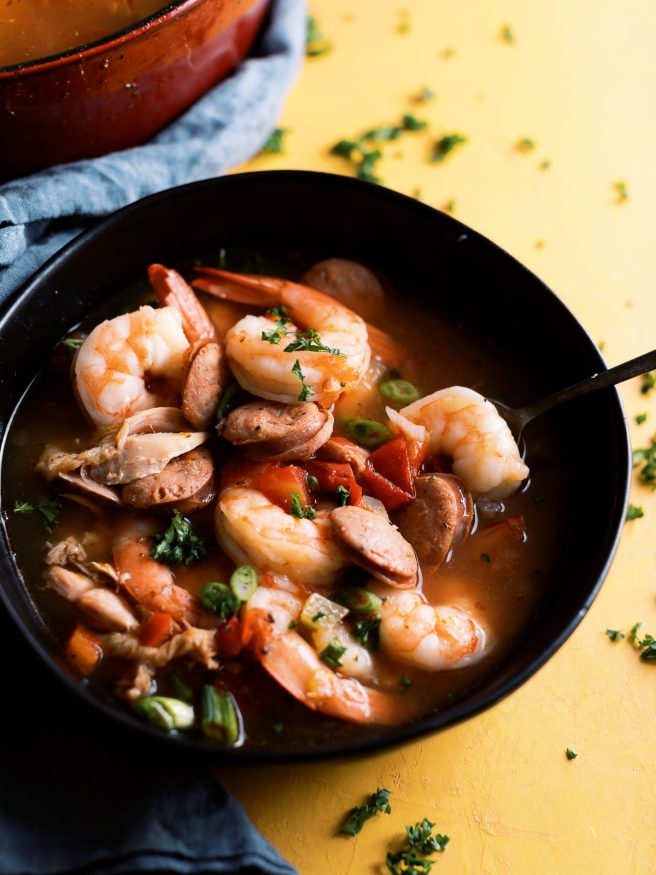 Jambalaya Soup that is low carb and perfect for a keto or any low carb diet. Loaded with shrimp, andouille sausage, chicken and the perfect amount of heat!
