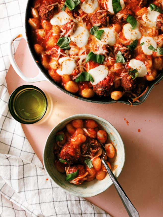 Cheesy Gnocchi And Meatball Skillet - Dad With A Pan