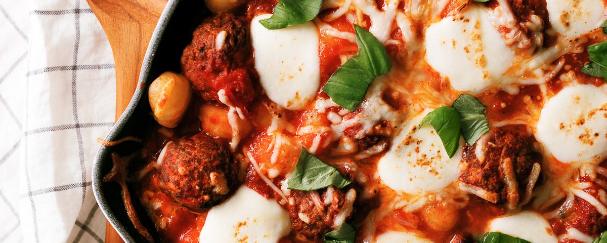 Cheesy Gnocchi And Meatball Skillet - Dad With A Pan