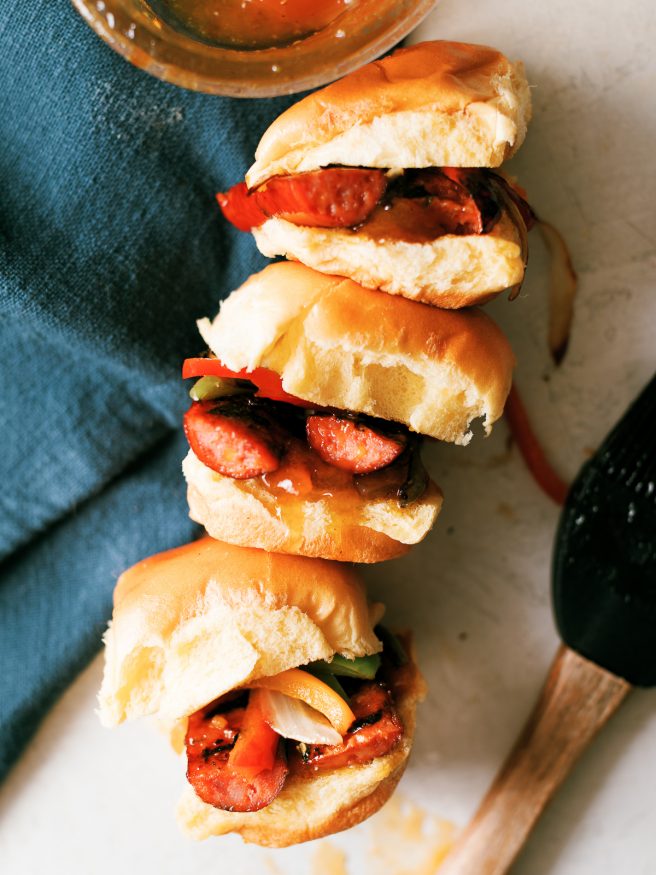 These Apricot Mustard Glazed Sausage Sliders are the perfect way to bring in tailgating season. They’re smoky, sweet and have got a bit of heat. 