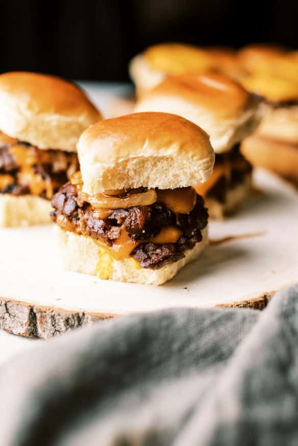 That crispy caramelized goodness of smashburger sliders topped with grilled onions is all you you have to think about to get your tastebuds going!