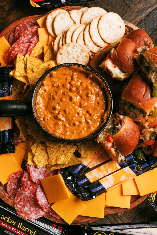 Easy chili cheese dip packed with creamy cheese, savory chili, and bold spices. Perfect for game day with Fritos, chips, or veggies!